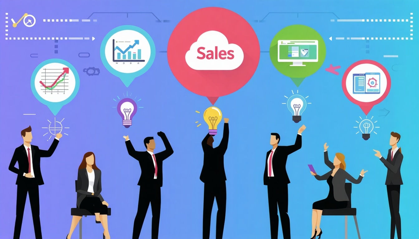 Create an image depicting teams handling of Marketing Sales and Service departments of company in sync resulting in maximized growth-3