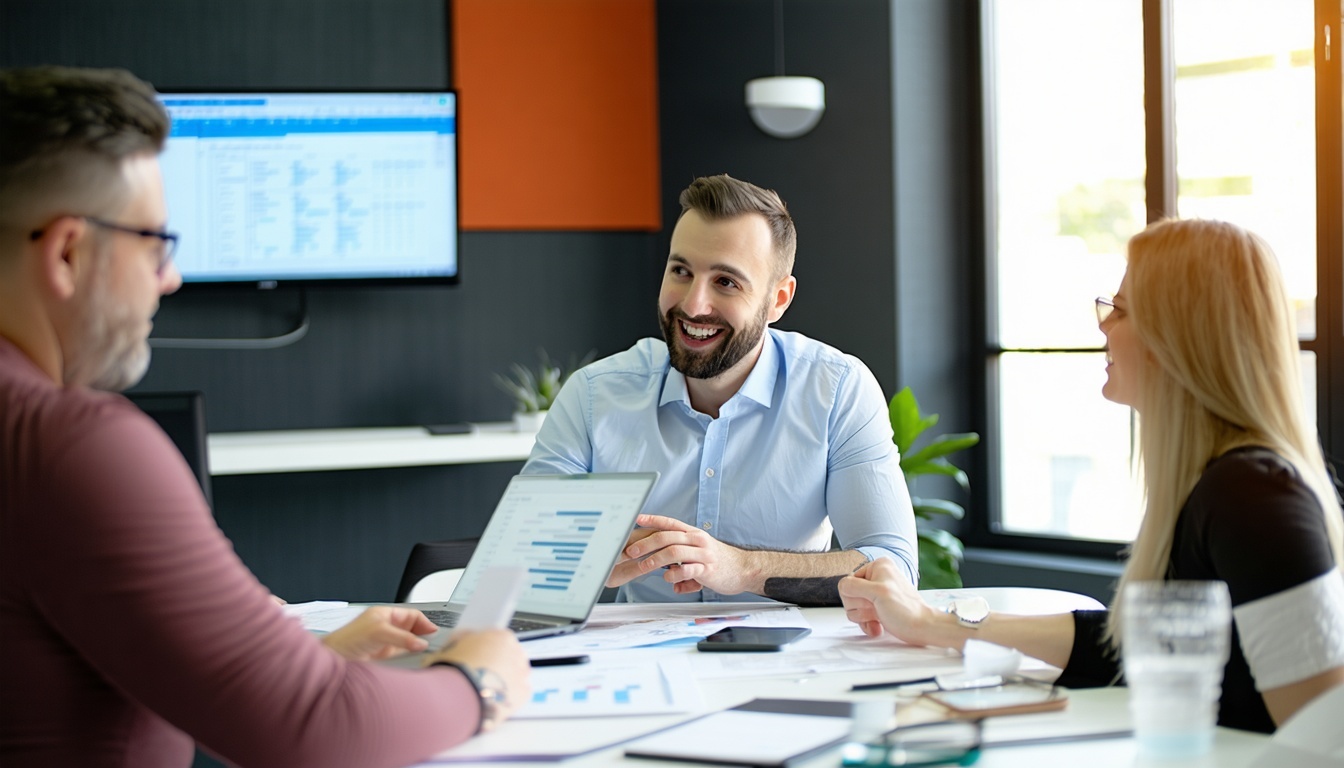 a picture depecting Implementation Consultation being done by the Hubspot expert and the client is perceving how he can leverage the platform in the best form include characters in the image